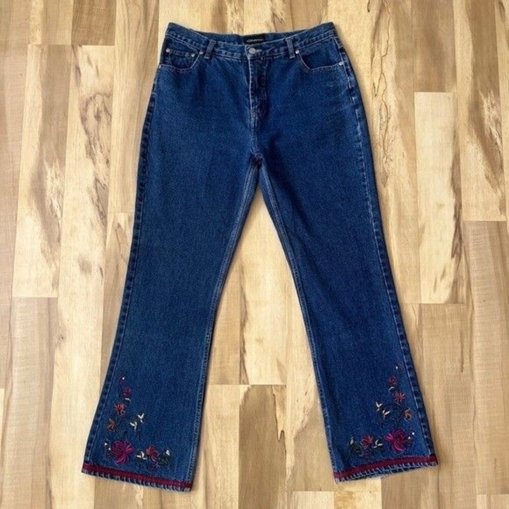 Vintage Jeans Women's 30" Floral Embroidery Bootcut 100% Cotton 90s Boho Retro